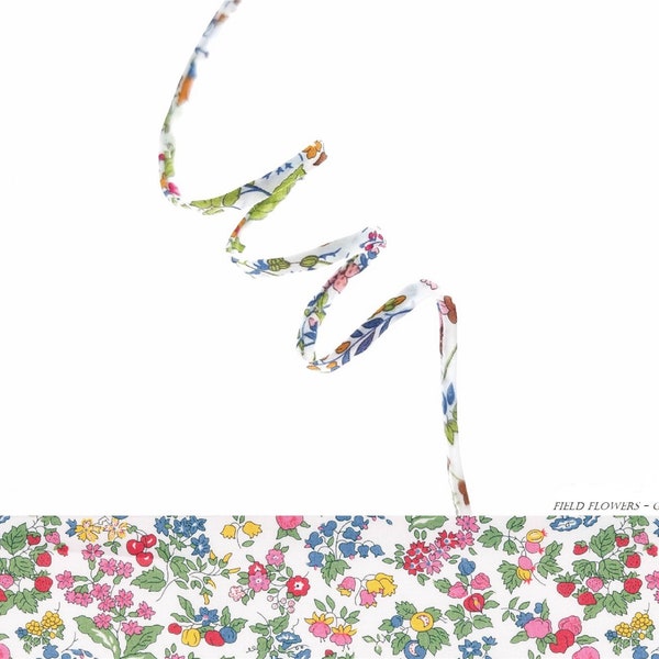 Cordon Liberty Field Flowers Grenade x 50 cm, Liberty Tana Lawn for bracelet, jewelry, couture...