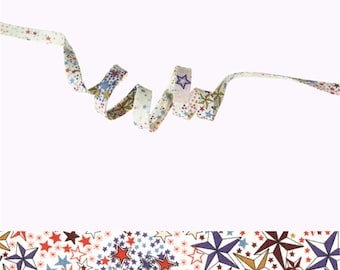 Biais Liberty Adelajda Multicolore x 50 cm, biais Liberty étoiles, ruban Tana Lawn pour bracelet , bijoux, couture...