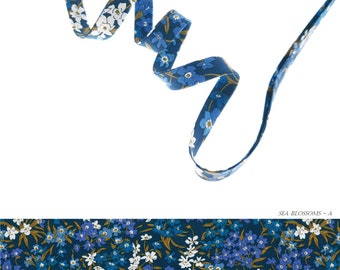 Biais Liberty Sea Blossoms - A x 50 cm, ruban Tana Lawn pour bracelet , bijoux, couture...