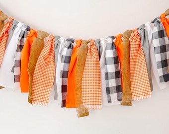 Custom Fabric Garland Banner | Orange Gray White | Graduation Decor | Team Color | Tailgate Decor