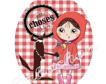 1 cabochon 30mm x 40mm glass Red Riding Hood, Wolf, fairy tale
