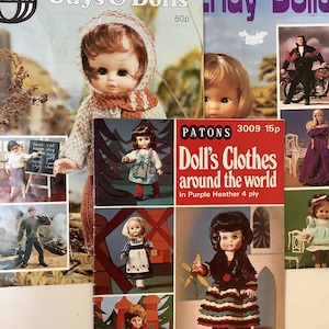 Set of 3 Original Vintage Dolls Clothes Knitting Pattern Booklets