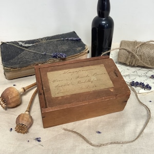 Antique Rustic Wooden Box With Handwritten Label