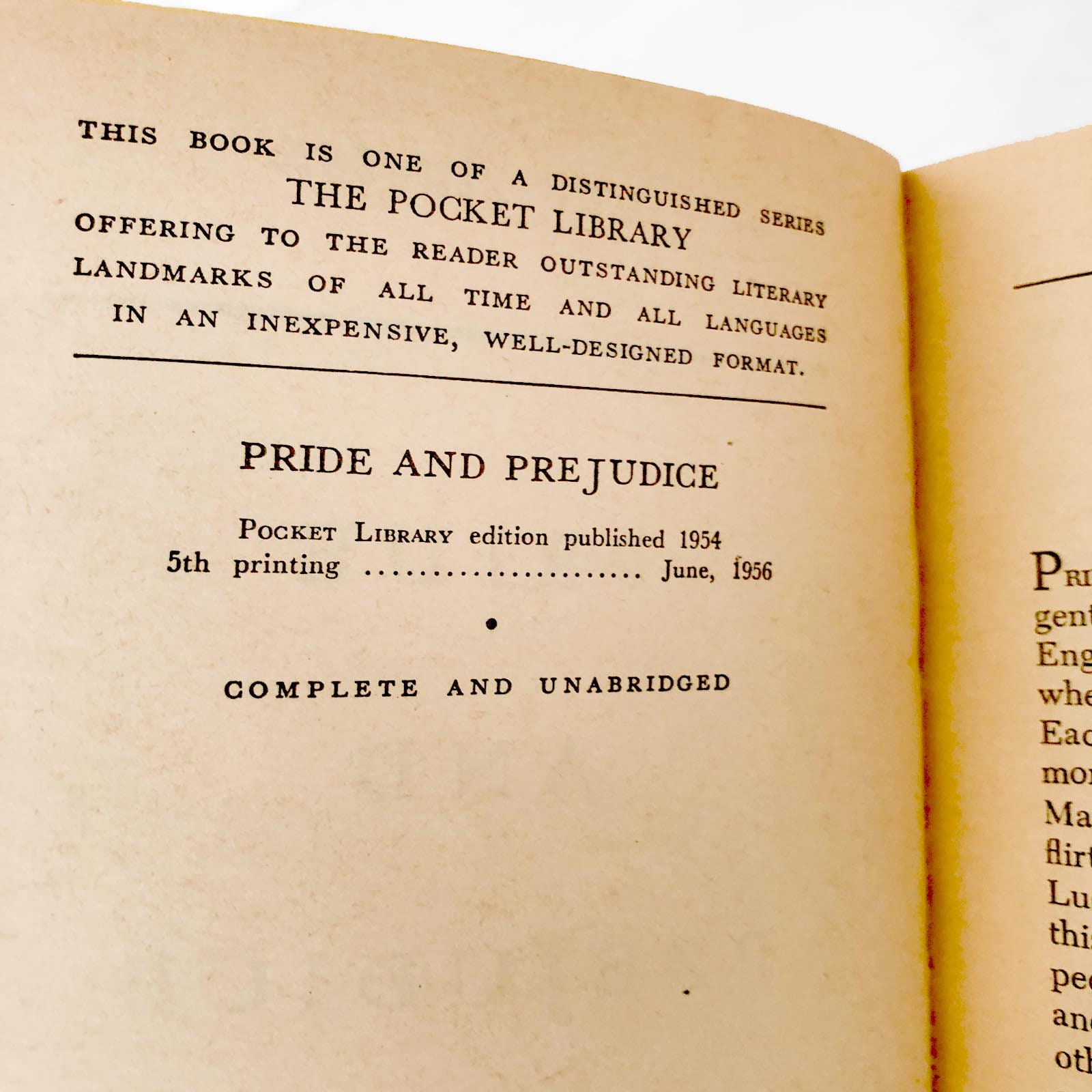 Orgullo y prejuicio de Jane Austen 1956 ANTIQUE PAPERBACK The Pocket  Library // 5th Printing // Pequeño libro de bolsillo raro -  España