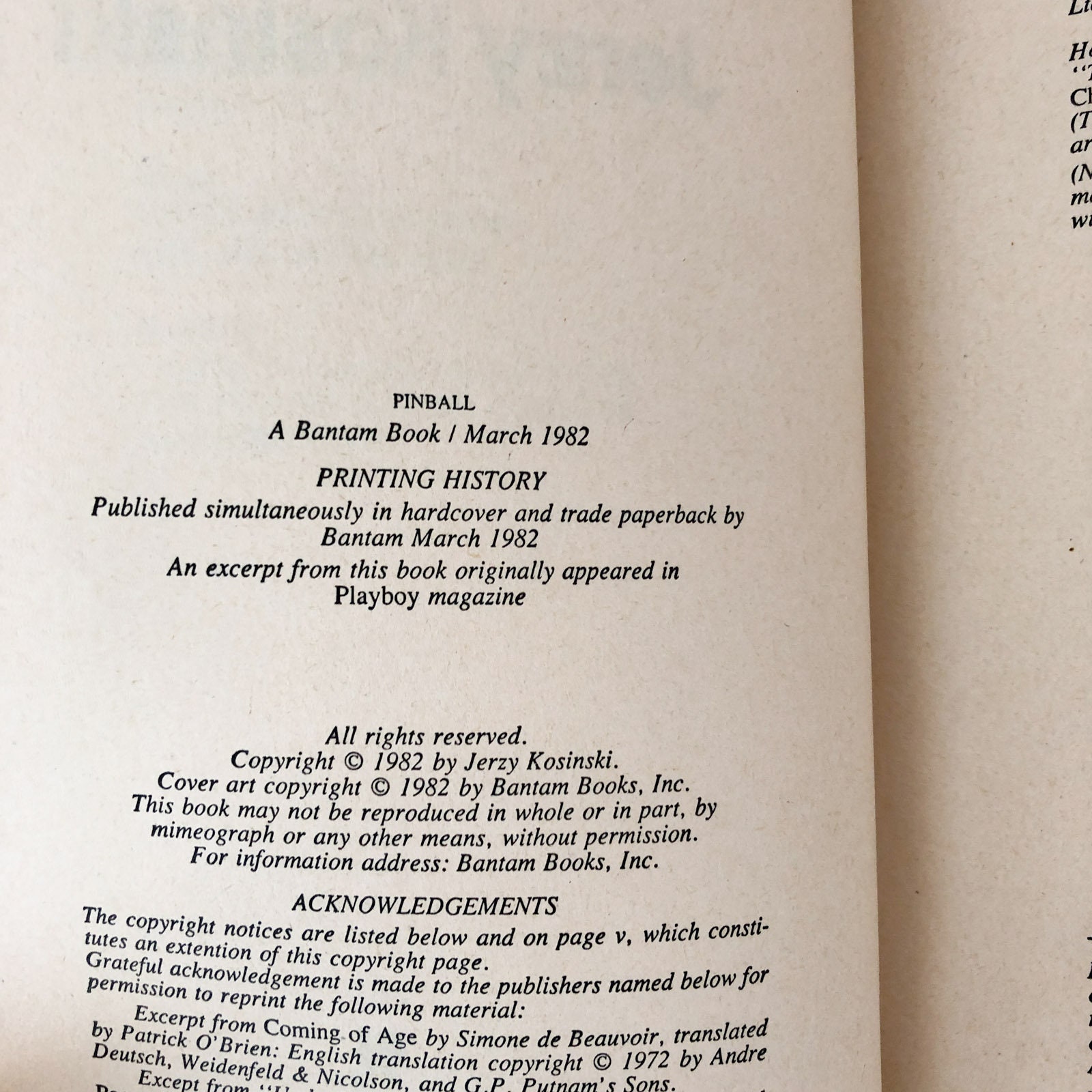 Pinball by Jerzy Kosinski FIRST EDITION Paperback // 1982 // Etsy