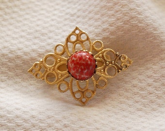 Golden brooch pin Vintage brooch Small brooch Cute brooch Stone brooch Brooch gift Antique jewelry Antique brooch Old fashioned brooch