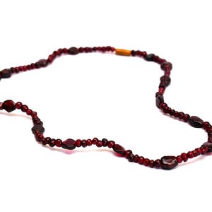 Vintage Garnet Bead Necklace: 1970s Red Gemstone Jewelry
