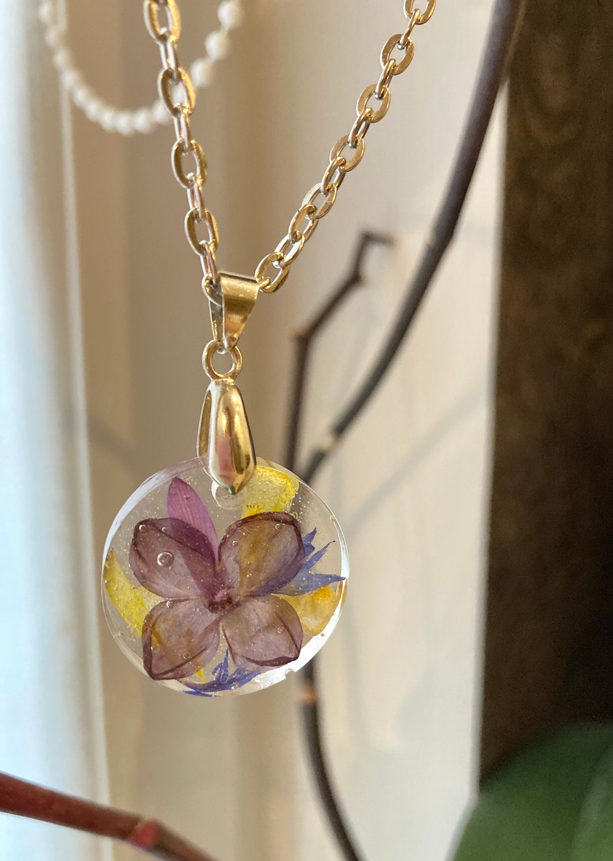 Dried flower jewelry Unique nature jewelry Epoxy resin hand Etsy