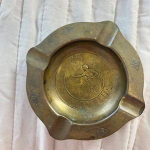 Vintage Round Golden Ashtray with Helvetia Inscription & Ancient Soldier Design