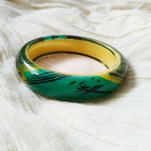 Green Bangle Bracelet: Abstract Design