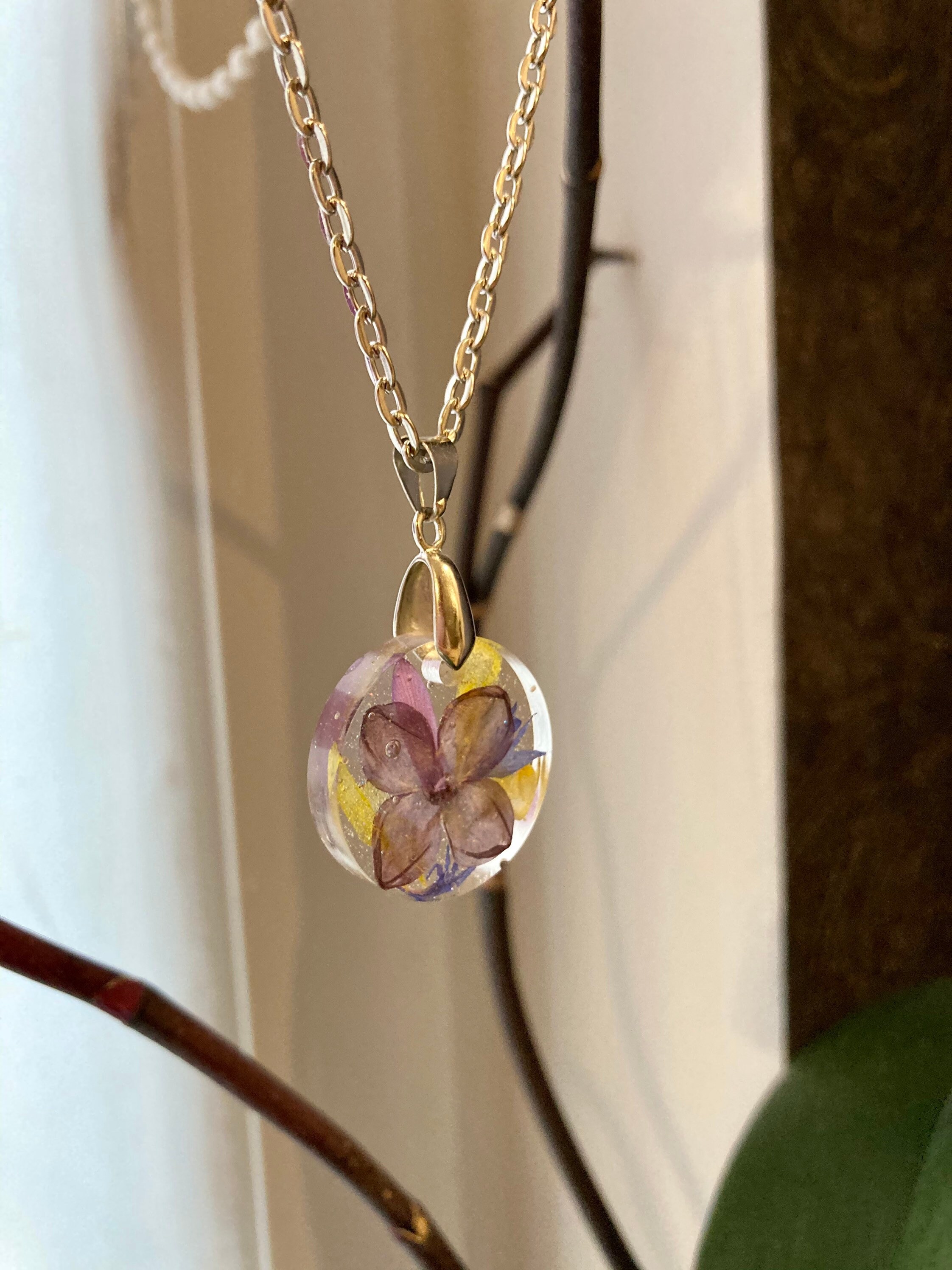 Dried flower jewelry Unique nature jewelry Epoxy resin hand Etsy