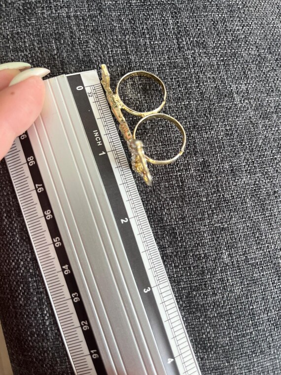 Gold Key Statement Ring: Crystal Double Finger Ri… - image 9