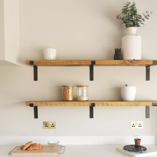 Kitchen Wall Shelf With Brackets 62 Cm Long Chunky Natural Etsy