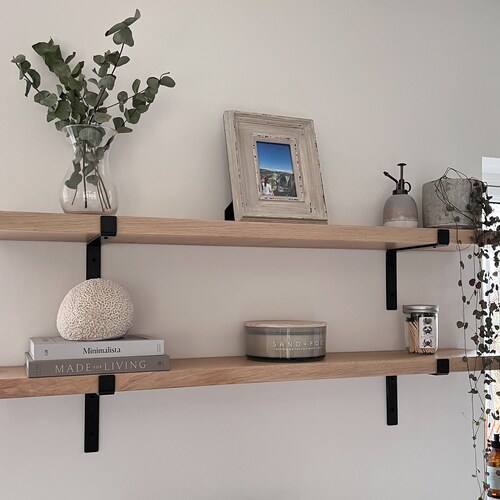 Solid Oak Small Shelf With Pipe Metal Bracket Etsy