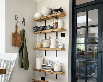 Rustic Shelf with Down Brackets and fixings (Kitchen Shelf, Industrial Shelf, Wooden Shelf, Office Shelf, Bedroom Shelf)