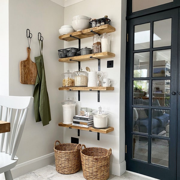 Rustic Shelf with Down Brackets and fixings (Kitchen Shelf, Industrial Shelf, Wooden Shelf, Office Shelf, Bedroom Shelf)