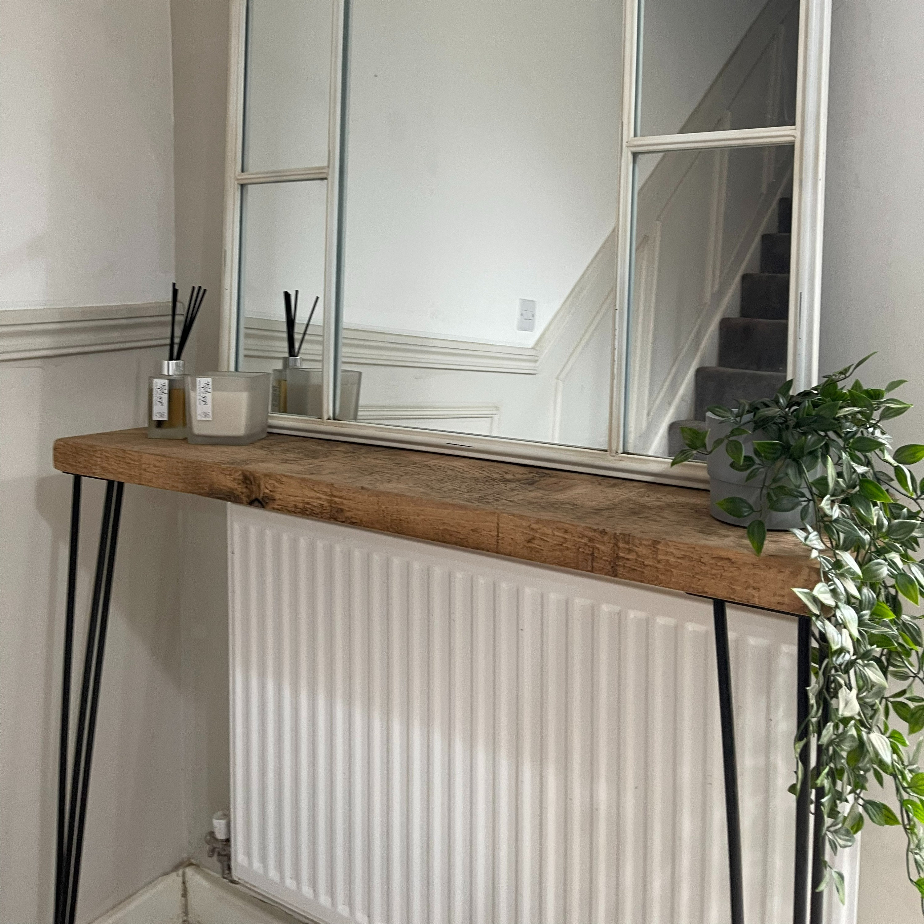 Extra Deep Omni Rustic Console Table With Black 3 Pin Hairpin Legs ...
