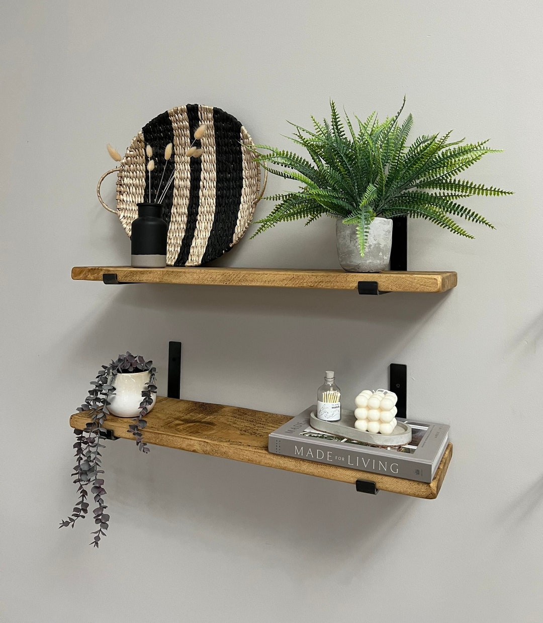 Set of Rustic Shelves Bracket Floating Shelves Rustic Open Etsy