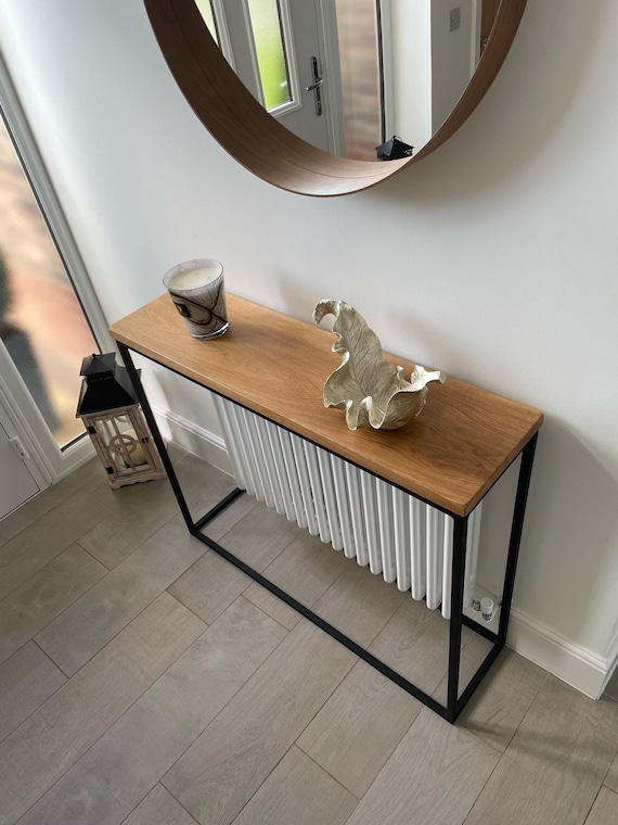 Solid Oak Foundry Console Table with Black Steel Frame Hallway Table Radiator Table Handmade Etsy