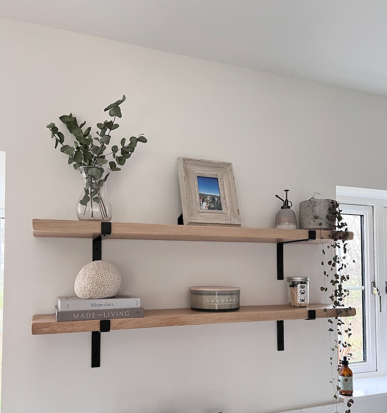 Solid Oak Shelf With Steel Brackets Etsy UK