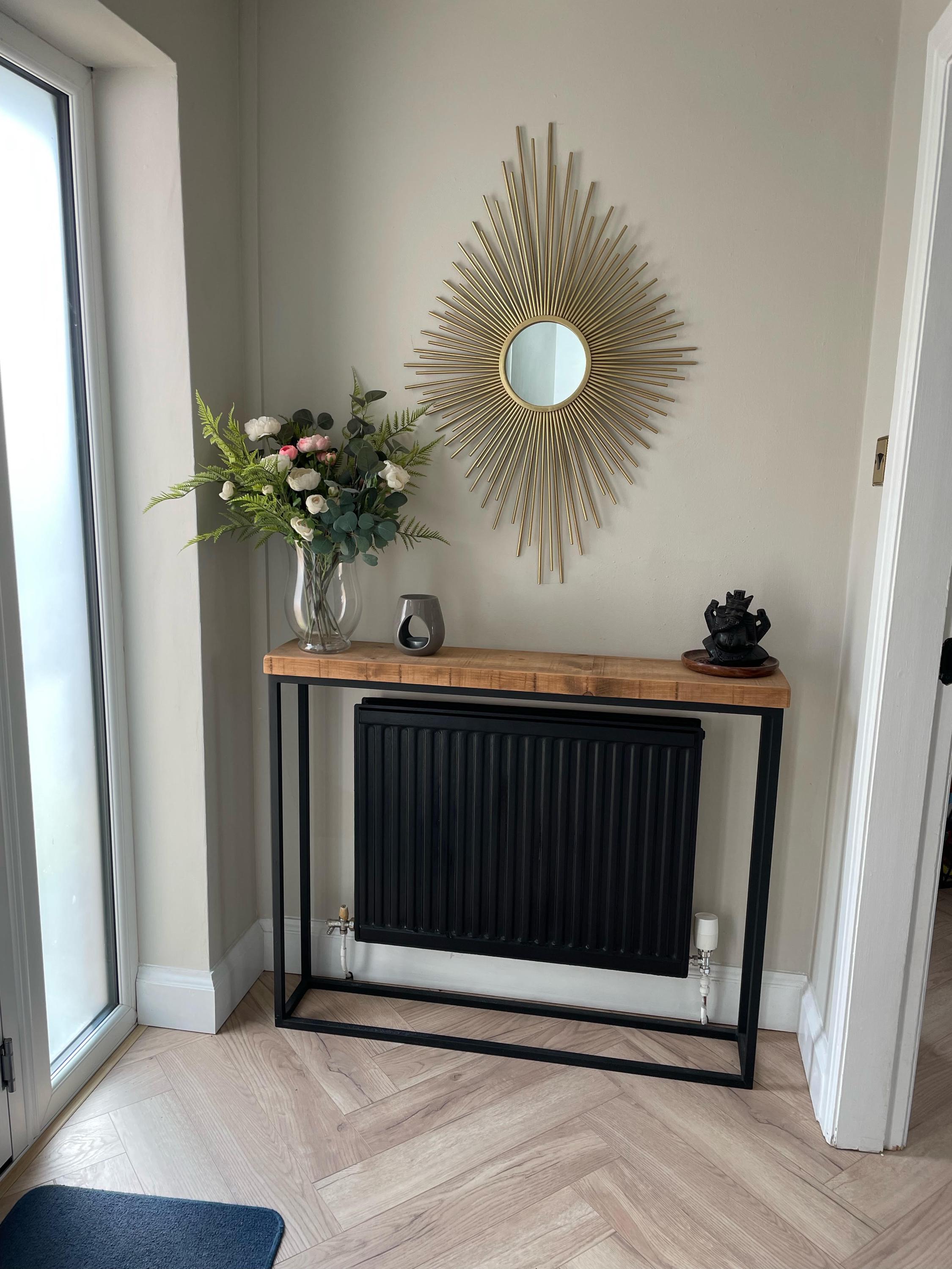 Solid Wood Foundry Narrow Console Table With Black Steel
