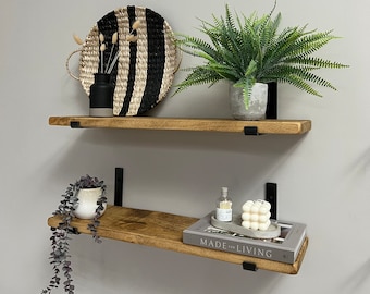 Rustic Shelf with J Brackets (25mm thickness) - Wooden Shelf / Kitchen Shelf / Thin Shelf / Office Shelf / Bedroom Shelf / Up Brackets