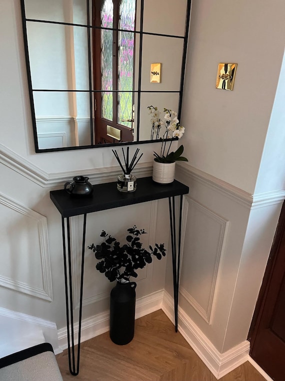Solid Oak Hand-made Console Table with Black Three Pin Hairpin Legs. (Hallway Table / Radiator Table / Radiator Cover)