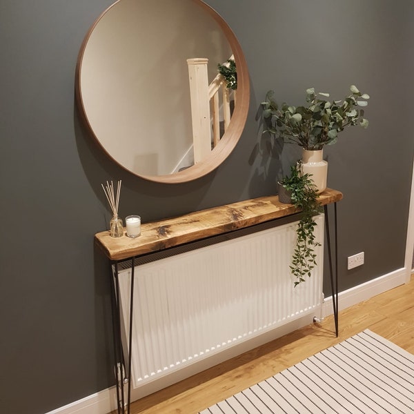Omni Rustic Console Table with Black 3 Pin Hairpin Legs. (Hallway Table / Radiator Table / Radiator Cover)