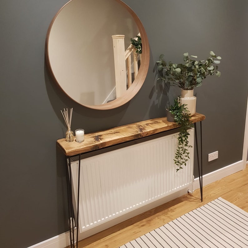 Omni Rustic Console Table with Black 3 Pin Hairpin Legs. Hallway Table / Radiator Table / Radiator Cover image 1