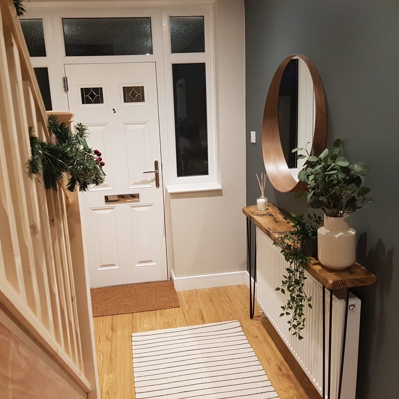 Omni Rustic Console Table with Black 3 Pin Hairpin Legs. Hallway Table / Radiator Table / Radiator Cover image 2