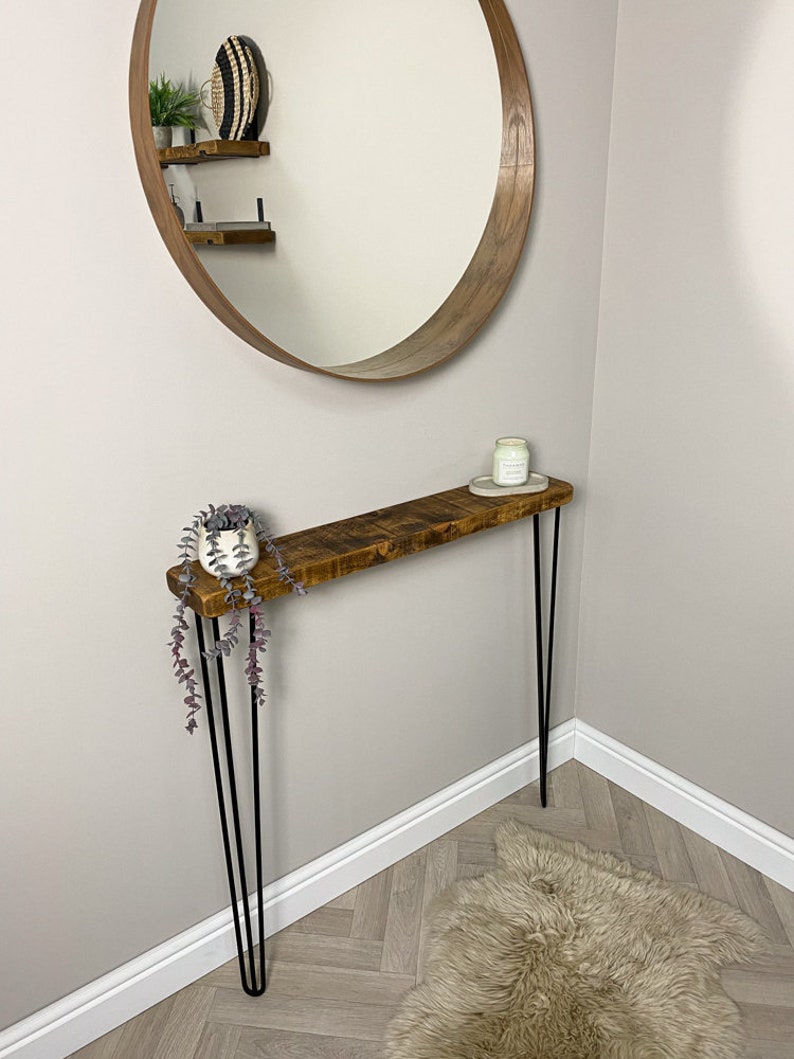 Omni Rustic Console Table with Black 3 Pin Hairpin Legs. Hallway Table / Radiator Table / Radiator Cover image 7