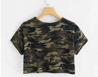camo crop top shirt