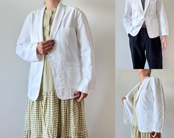 Lote de chaquetas de trabajo vintage Vetra French Sanfor de algodón blanco, estilo blazer, hechas en Francia, de los años 50.