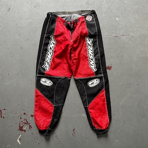 lot circa 90s vintage Answer Team 2 red black motorcycle bike racing motocross pants trousers made in USA ? tag California size marked 38