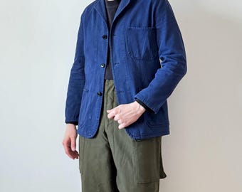 60s 70s Vintage German HBT Faded Blue Herringbone Twill Cotton