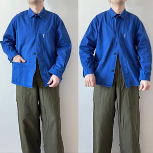 vintage German worn blue faded  cotton French workwear sanfor work jacket bleu de travail utility jacket size EU 56 ,M-L ,lot