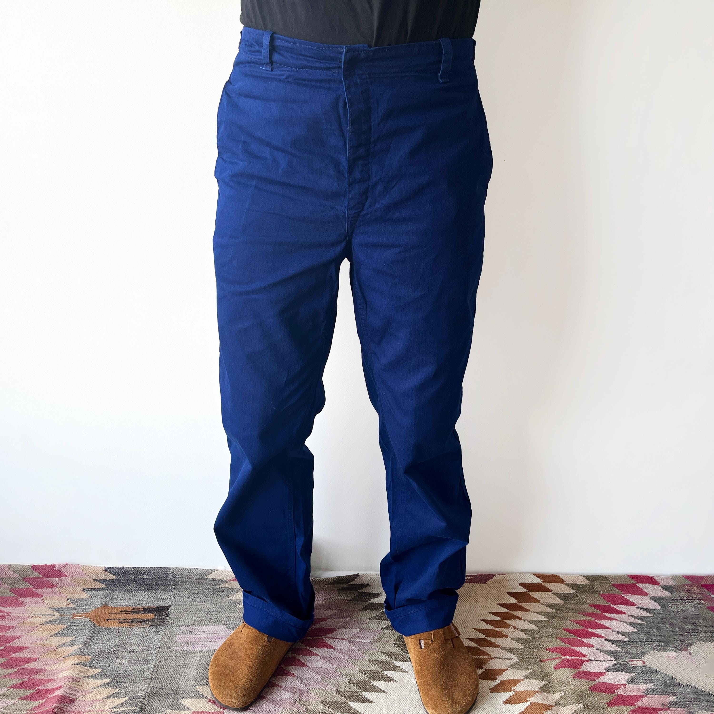 80s Vintage German Cinch Buckle Back HBT Work Pants, French