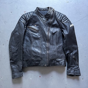 leather motorcycle jacket, vintage 80s Polo genuine black leather biker racing padded jacket, size 42L, fits around S