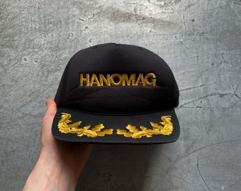 80s Vintage Hanomag Trucks Laurel Wreath Leaves Foam Black Snapback Trucker Hat Cap