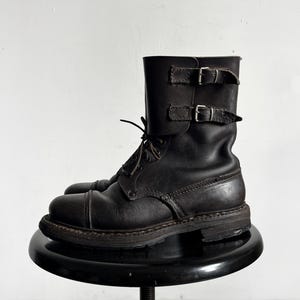 60s italian army boots, vintage 1963 military brown leather buckle combat ranger boots, vibram sole, made in Italy, size EU 39, US M 6.5 W 8