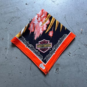 Harley Davidson bandana, vintage 80s Righteous Ruler motorcycle biker eagle bandana handkerchief, made in USA, 20 inches