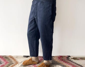 East German army hbt work pants, 80s GDR sanforized cotton faded worn herringbone twill workwear trousers, W 34 L 27