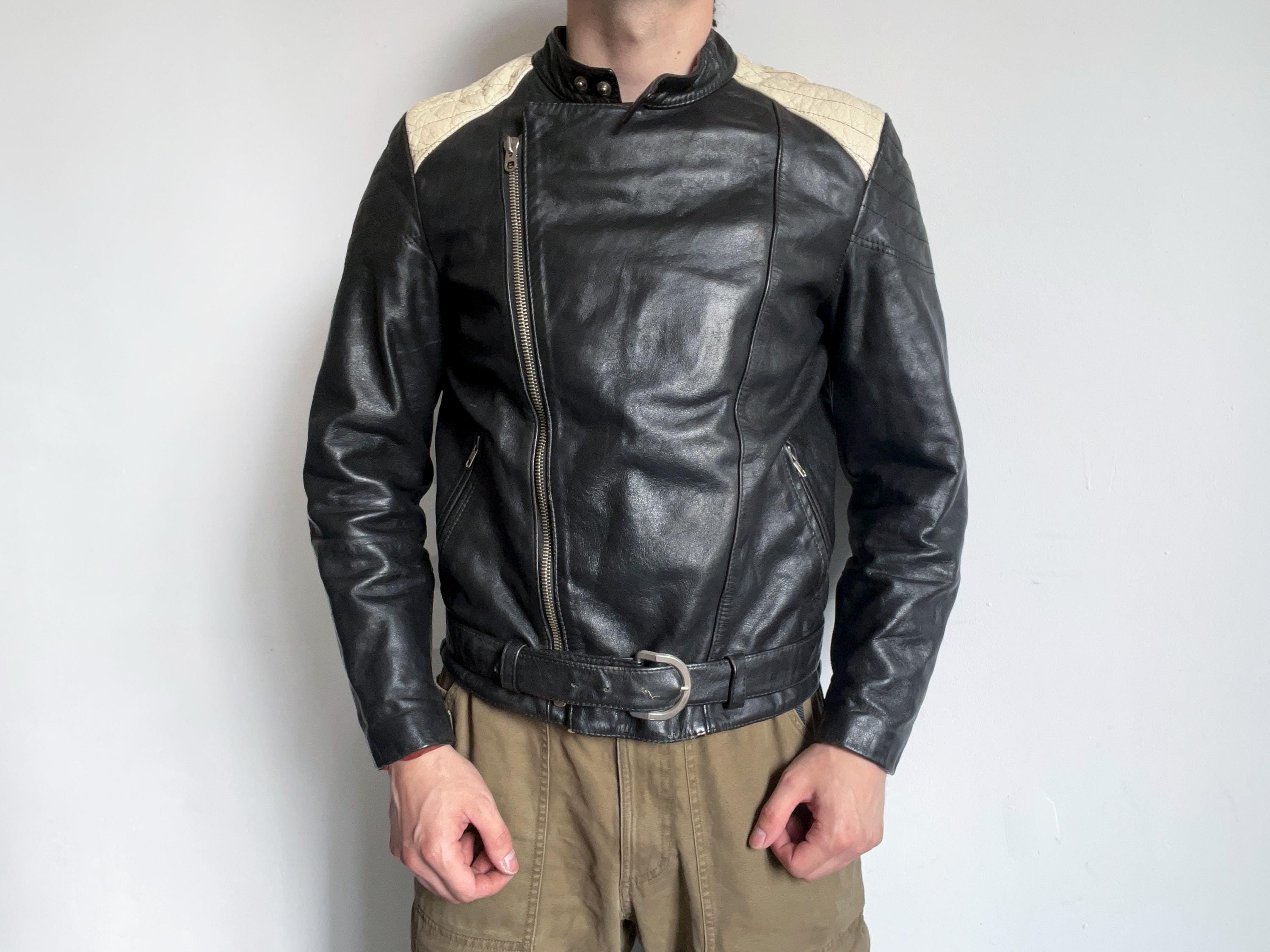60s Leather Jacket, Vintage German Black Leather Motorcycle Biker