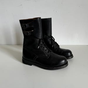 80s Vintage Polish Army Boots Black Grain Leather Buckle Combat