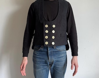 Gilet da lavoro Pioneer in moleskin, stile vintage, abbigliamento da lavoro francese, doppiopetto, nero, prodotto in Germania, veste come una M-L.