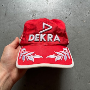 vintage Dekra hat, 90s Ferrari F1 Formula 1 Michael Schumacher racing red snapback dad cap