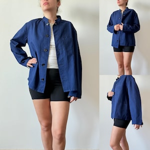 rare circa 50s vintage German round collar true indigo blue sanfor cotton metal buttons work jacket chore coat workwear French lot