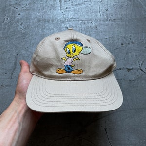 Hoed Looney Tunes, vintage Twins Enterprise uit de jaren 90, Warner Bros Tweety Bird beige snapbackpet uit 1998