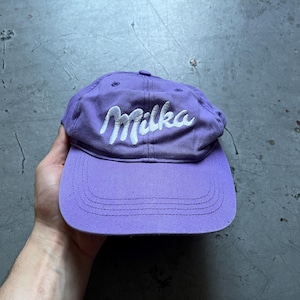 vintage Milka hat, 00s milk chocolate promo merchandise, cow and logo embroidery, purple snapback dad cap, adult size