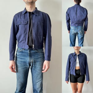 German vintage euro cyclist faded blue workwear work style French sanfor short chore jacket size EU 46 fits like S lot